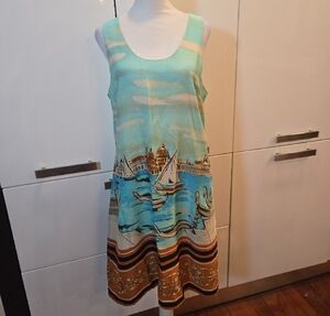 Musette Cityscape Venice Italy Sleeveless Shift Dress Nautical Blue Size 8